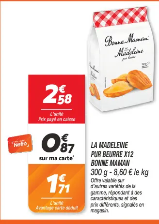 Offre: La madeleine pur beurre x12
