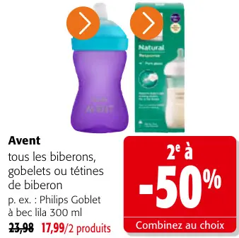 Offre: Avent Tous les biberons, gobelets ou tétines de biberon