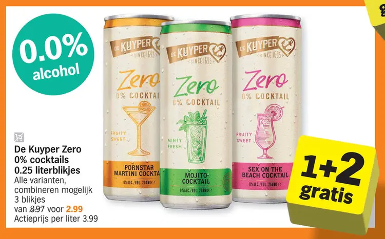 Promotie: De Kuyper Zero 0% cocktails