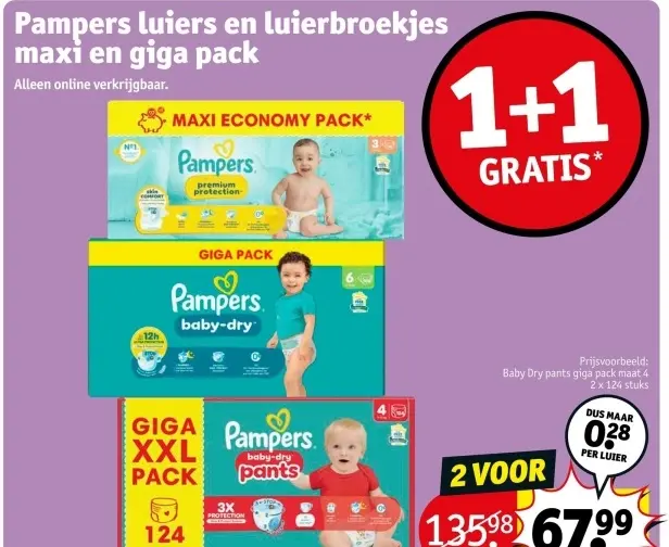 Aanbieding: Pampers luiers en luierbroekjes maxi en giga pack