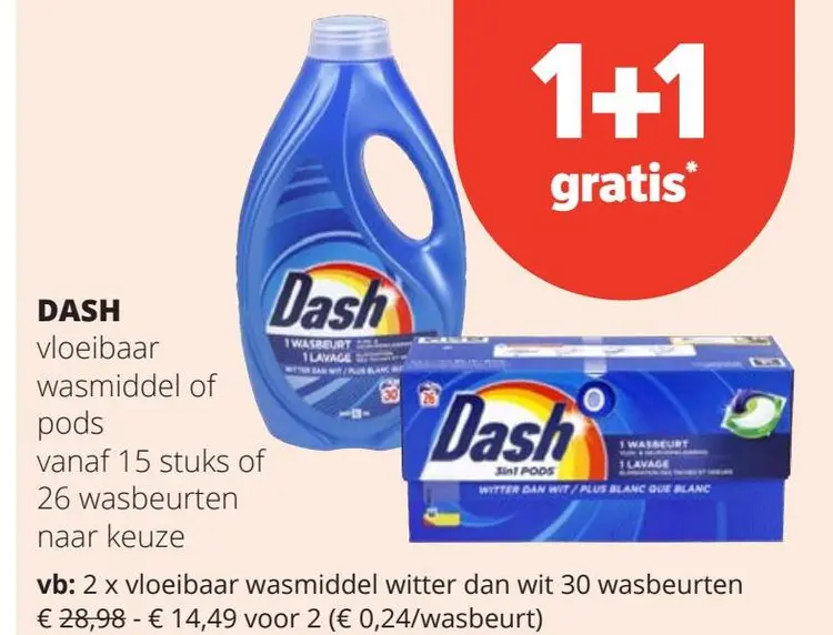 Aanbieding: DASH vloeibaar wasmiddel of pods