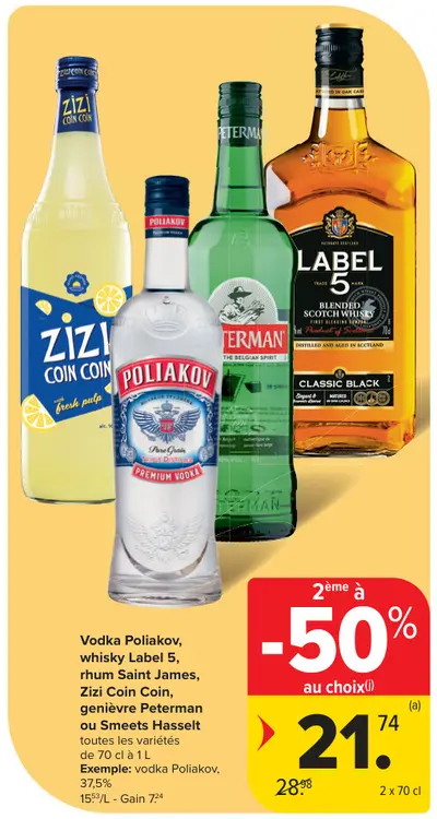 Offre: Vodka, whisky, rhum, Zizi Coin Coin, genièvre Peterman ou Smeets Hasselt