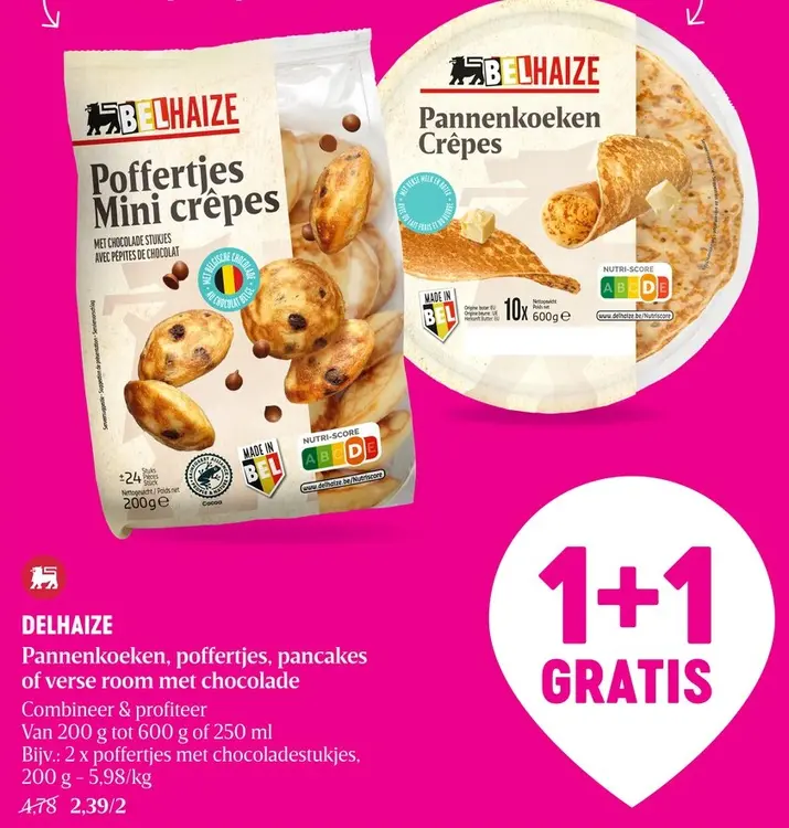 Promotie: Delhaize Pannenkoeken, poffertjes, pancakes of verse room met chocolade
