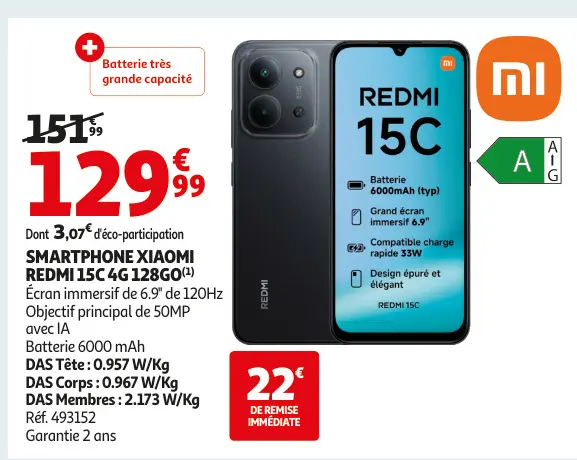 Aanbieding: Smartphone XIAOMI REDMI 15c 4g 128go