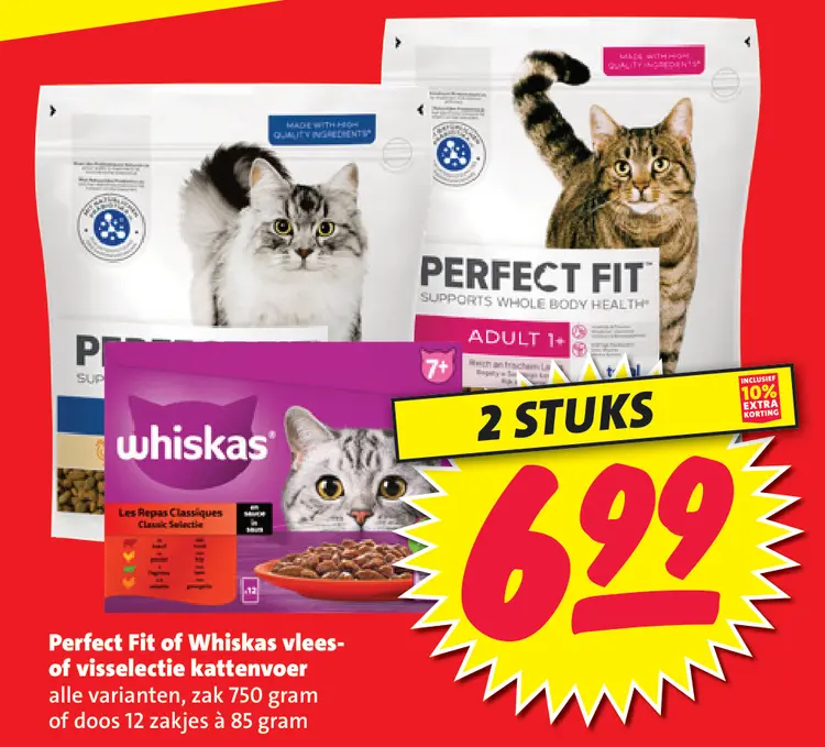 Aanbieding: Perfect Fit of Whiskas vlees- of visselectie kattenvoer