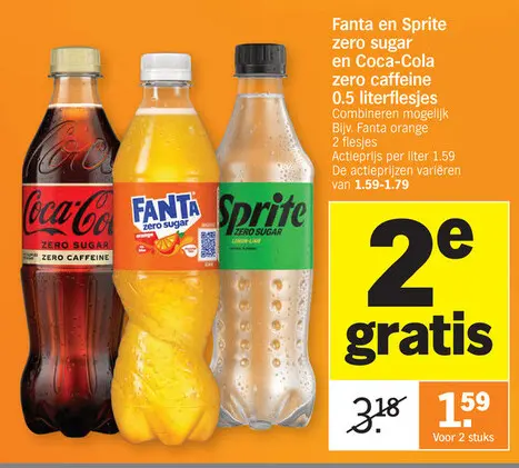 Promotie: Fanta, Sprite zero sugar en Coca-Cola zero caffeine