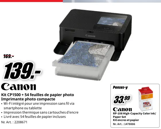 Offre: Kit CP1500 + 54 feuilles de papier photo Impr