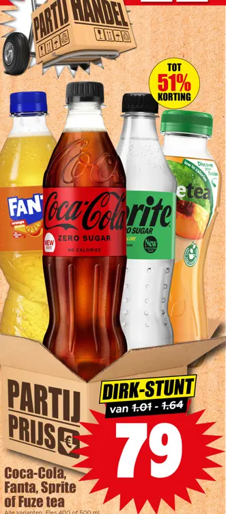 Aanbieding: Coca-Cola, Fanta, Sprite of Fuze tea