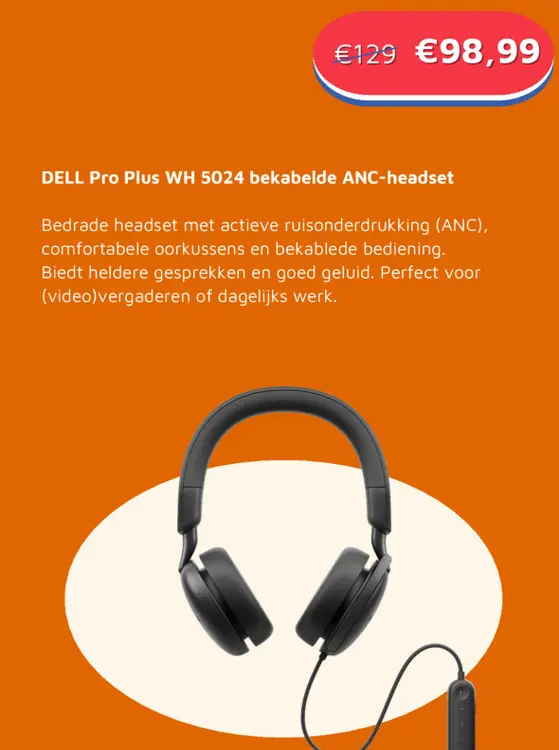 Aanbieding: DELL Pro Plus WH 5024 bekabelde ANC-headset