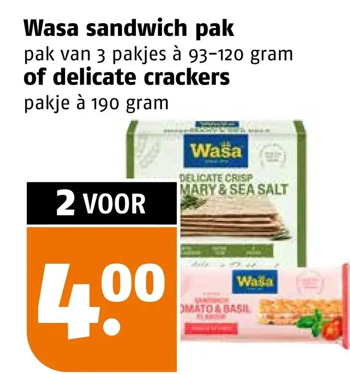 Aanbieding: Wasa sandwich pak of delicate crackers