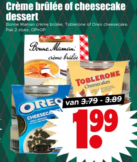 Aanbieding: Crème brûlée of cheesecake dessert