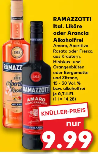 Aanbieding: Ramazzotti Ital. Liköre oder Arancia Alkoholf