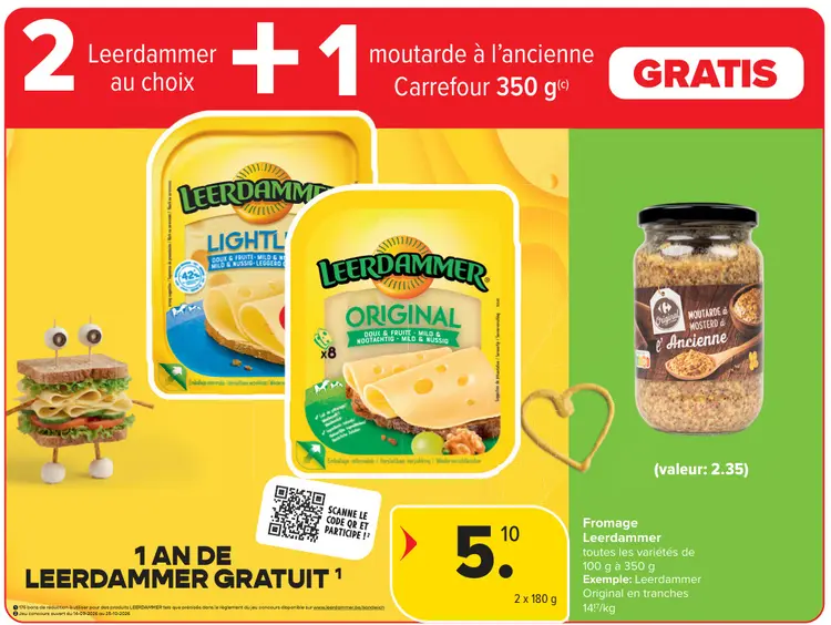 Offre: Fromage Leerdammer + GRATIS moutarde à l'ancienne