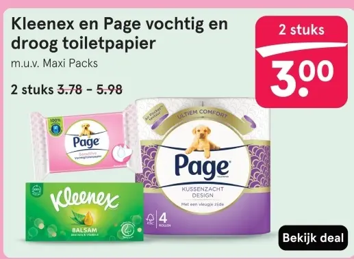 Aanbieding: Kleenex en Page vochtig en droog toiletpapier