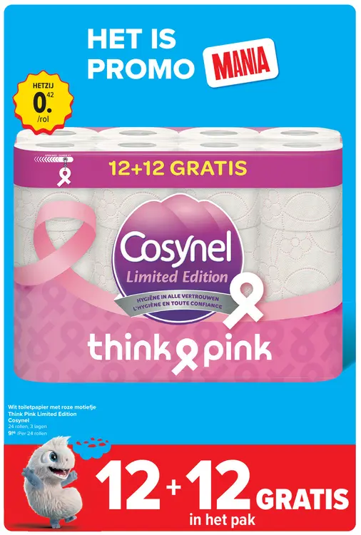 Promotie: Wit toiletpapier met roze motiefje Think Pink Limited Edition