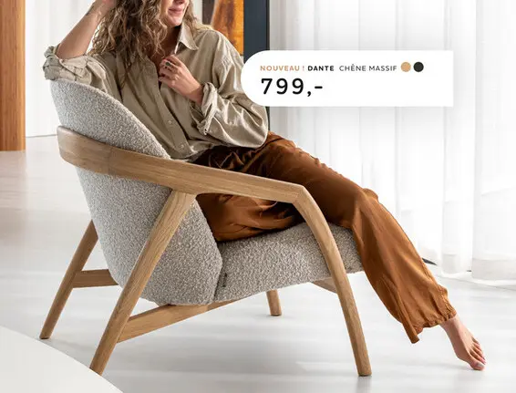 Offre: Dante, fauteuil - piétement chêne naturel - tissu Brioni