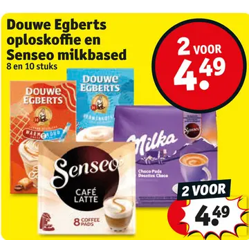 Aanbieding: Douwe Egberts oploskoffie en Senseo milkbased