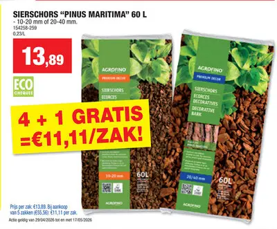 Promotie: Agrofino Premium Decor sierschors 10-20 mm 60l pinus maritima