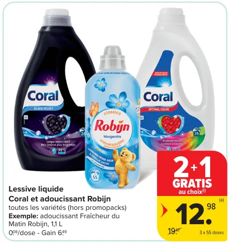 Offre: Lessive liquide Coral et adoucissant Robijn