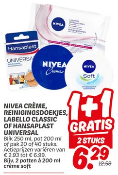 Aanbieding: Nivea crème, reinigingsdoekjes, labello classic of hansaplast universal