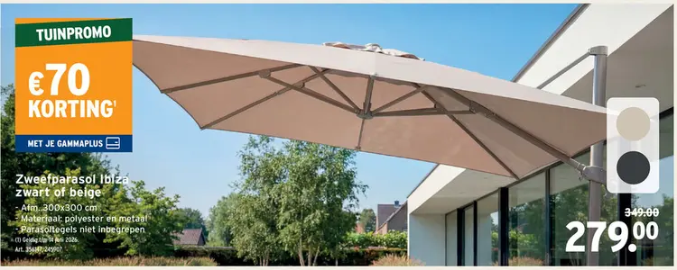 Promotie: Zweefparasol Ibiza zwart of beige