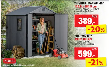 Promotie: Keter Darwin 46 kunststof tuinhuis 125,8x184,5x205 cm grijs