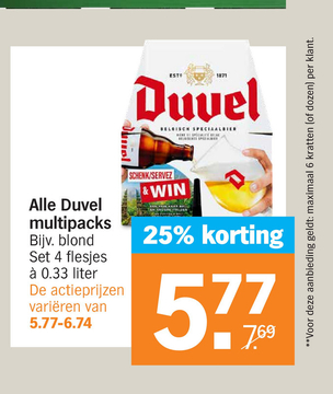 Aanbieding: Duvel multipacks Bijv . blond Set flesjes liter De actieprijzen variëren van