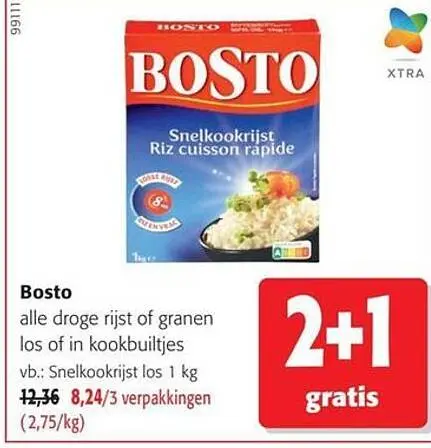 Promotie: Bosto alle droge rijst of granen los of in kookbuiltjes