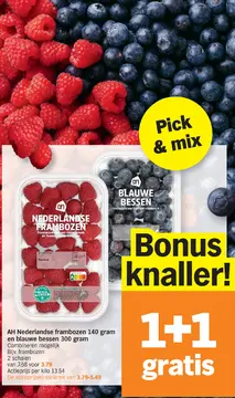 Aanbieding: AH Nederlandse frambozen en blauwe bessen