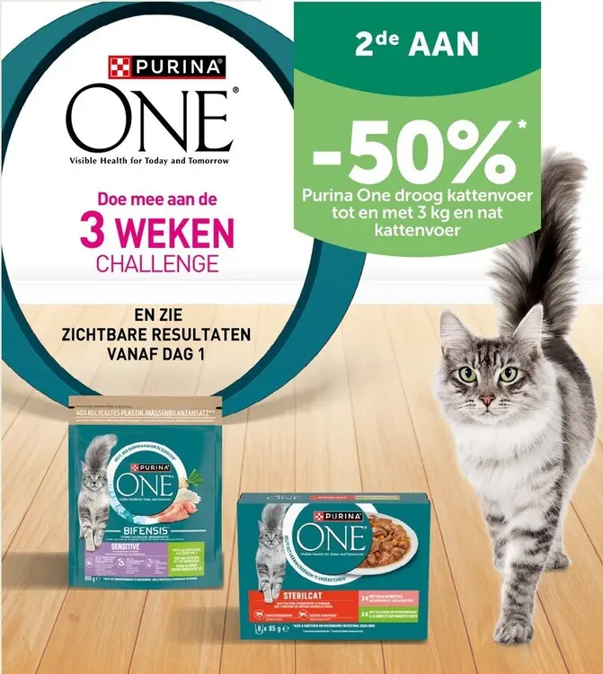 Promotie: One droog kattenvoer tot en met 3 kg en nat kattenvoer