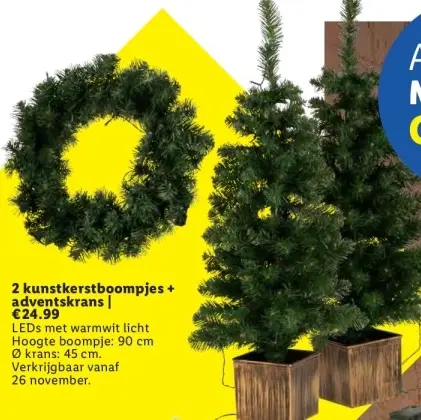 Aanbieding: 2 kunstkerstboompjes + adventskrans