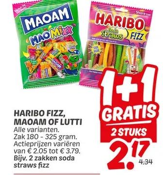 Aanbieding: Haribo fizz, MAOAM of LUTTI