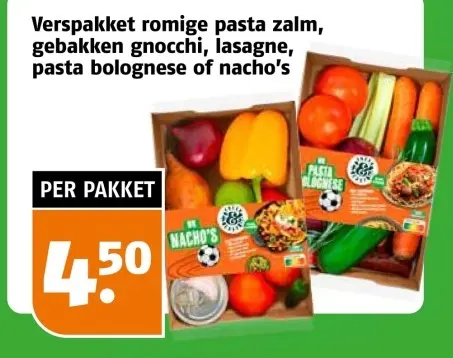 Aanbieding: Verspakket romige pasta zalm, gebakken gnocchi, lasagne, pasta bolognese of nacho's