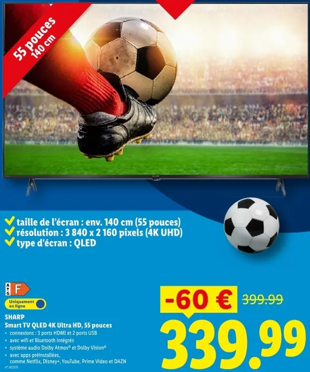 Offre: Smart TV QLED 4K Ultra HD, 55 pouces
