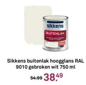 Aanbieding: Sikkens buitenlak hoogglans RAL 9010 gebroken wit 750 ml