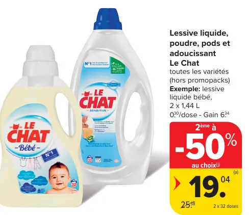 Offre: Lessive liquide, poudre, pods et adoucissant