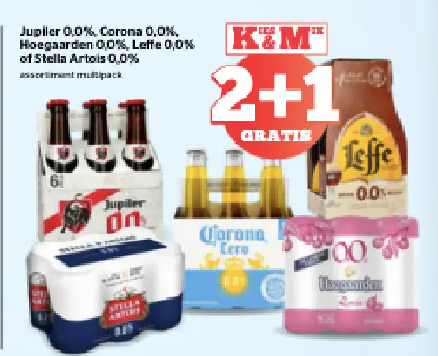 Promotie: Jupiler 0,0%, Corona 0,0%, Hoegaarden 0,0%