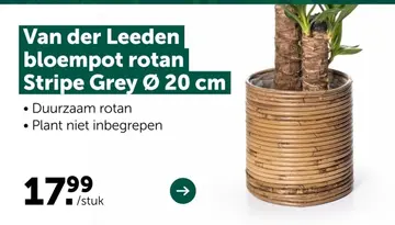 Aanbieding: Van der Leeden bloempot rotan Stripe Grey Ø 2