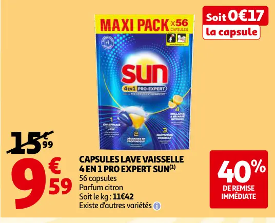 Offre: Capsules lave vaisselle 4 en 1 pro expert
