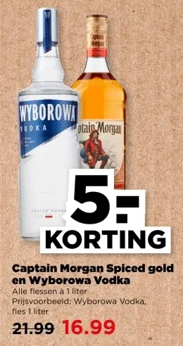 Aanbieding: Captain Morgan Spiced gold en Wyborowa Vodka