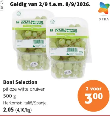 Promotie: pitloze witte druiven