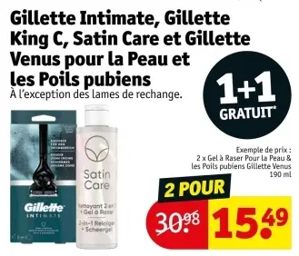 Offre: Gillette Intimate, Gillette King C, Satin Care en Gilette Venus pour la Peau et les Poils pubiens