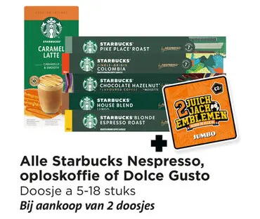 Aanbieding: Starbucks Nespresso, oploskoffie of Dolce Gusto