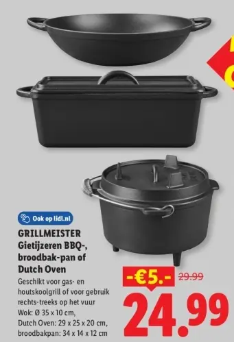 Aanbieding: Gietijzeren BBQ-, broodbak-pan of Dutch Oven