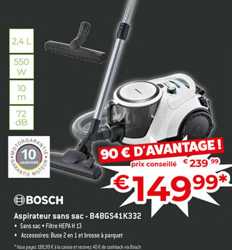 Offre: Aspirateur sans sac - B4BGS41K332