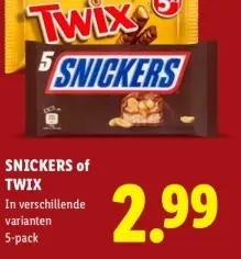 Aanbieding: SNICKERS of TWIX