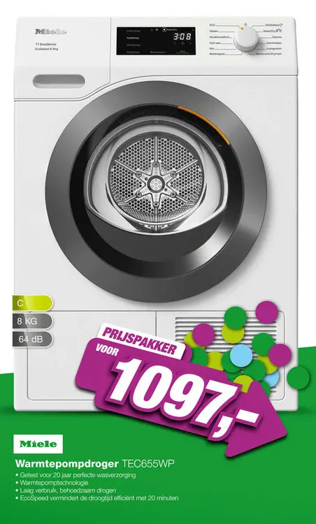 Aanbieding: Miele TEC655WP Warmtepompdroger