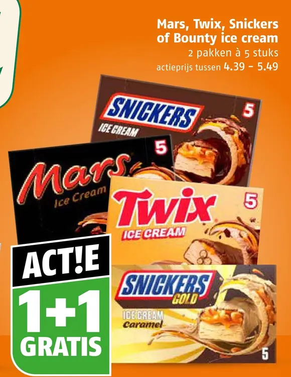Aanbieding: Mars, Twix, Snickers of Bounty ice cream