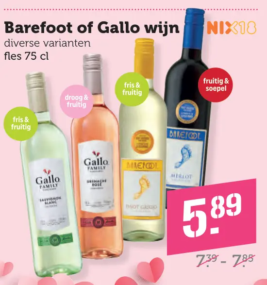 Aanbieding: Barefoot of Gallo wijn