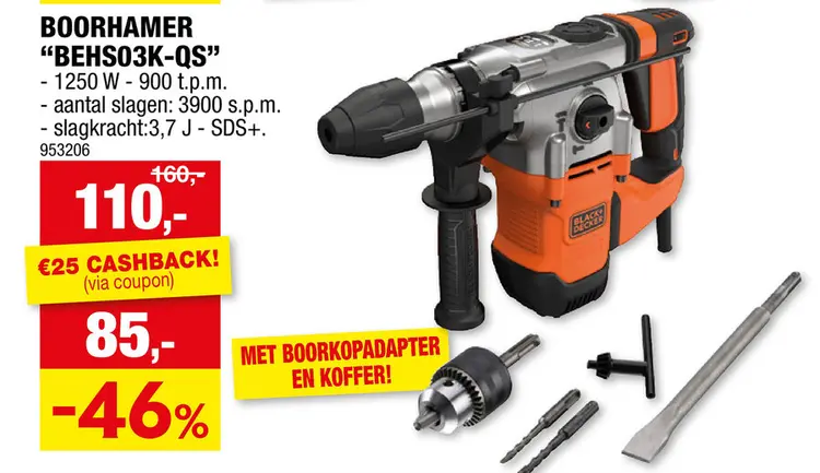 Promotie: Black+Decker BEHS03K-QS boorhamer 1250W